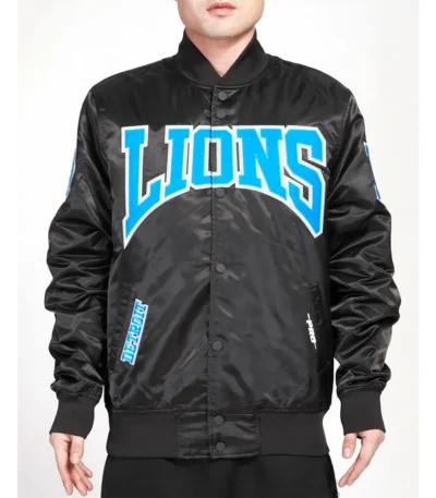 Detroit Lions Crest Emblem Black Satin Jacket
