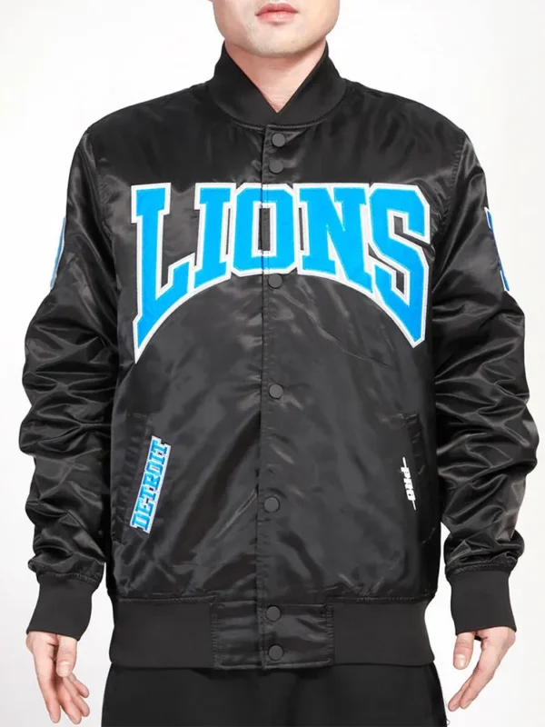 Detroit Lions Crest Emblem Black Satin Jacket