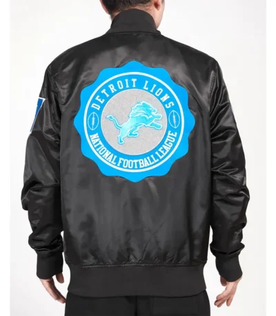 Detroit Lions Crest Emblem Black Satin Jacket