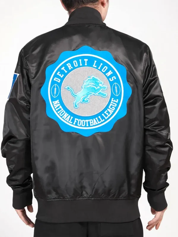 Detroit Lions Crest Emblem Black Satin Jacket