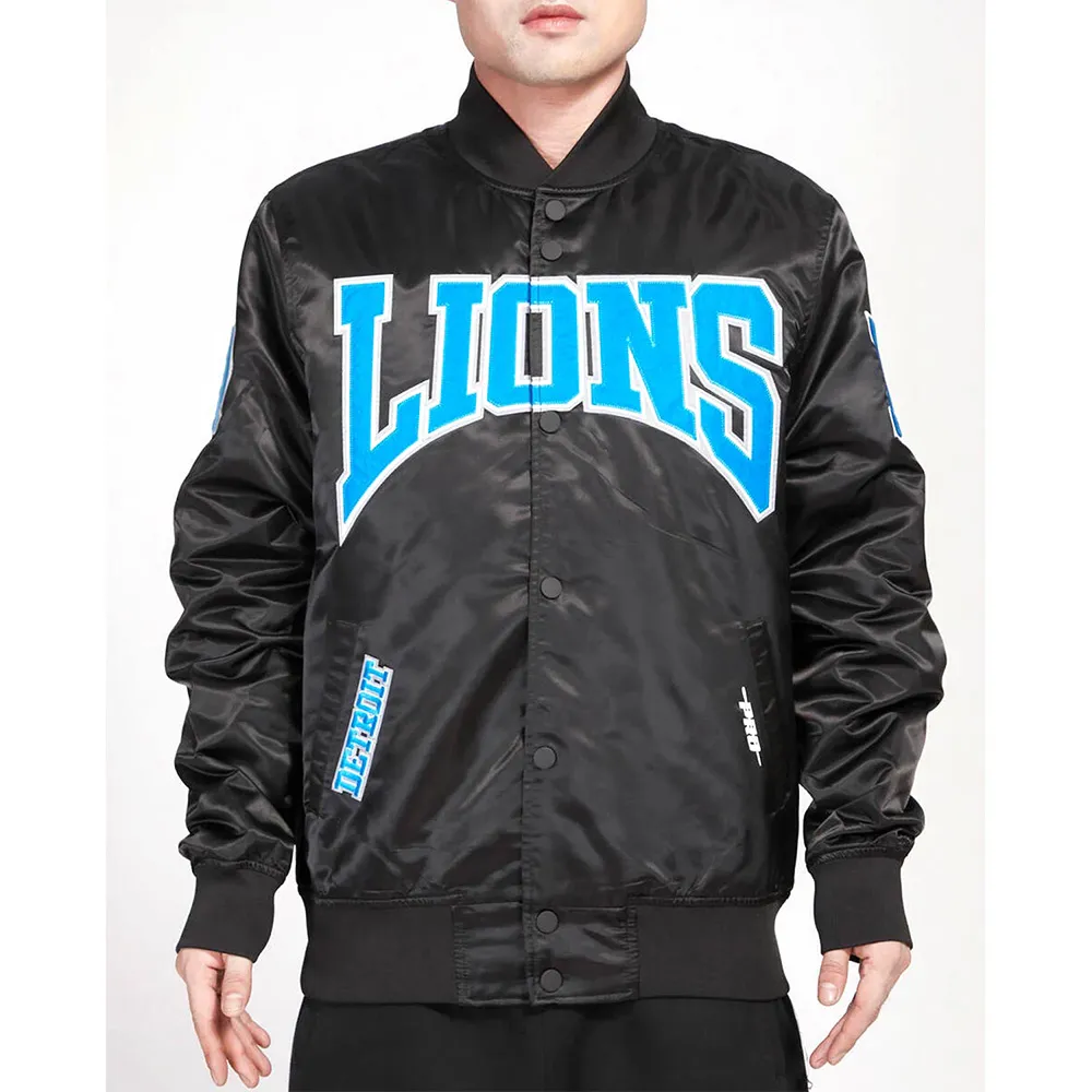Detroit Lions Crest Emblem Black Satin Jacket Detroit Lions Crest Emblem Black Satin Jacket