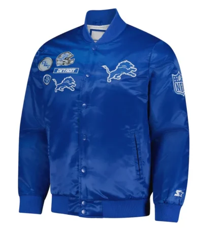 Detroit Lions Exclusive Blue Varsity Satin Jacket