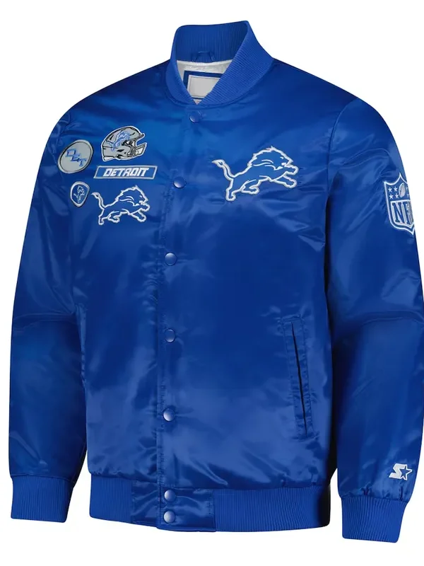 Detroit Lions Exclusive Blue Varsity Satin Jacket