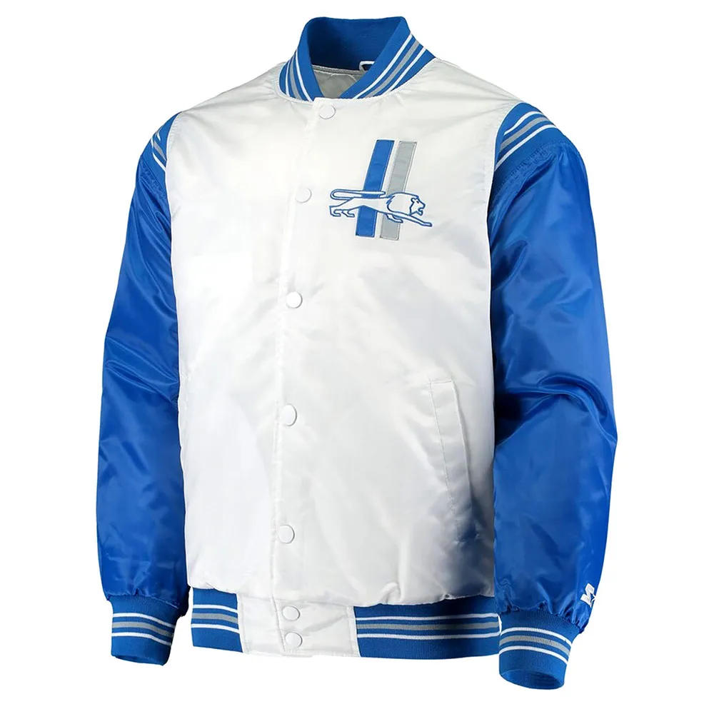 Detroit Lions Historic Logo Renegade White-Blue Satin Jacket Detroit Lions Historic Logo Renegade White-Blue Satin Jacket