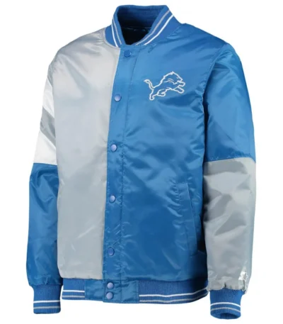 Detroit Lions Leader Varsity Satin Blue-Gray Full-Snap Jacket