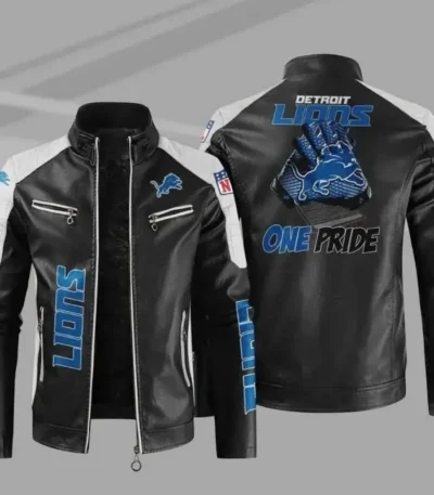 Detroit Lions Leather Zip up Jacket