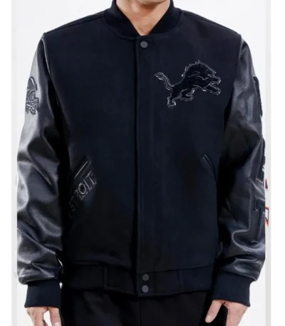 Detroit Lions Letterman Varsity Black Jacket