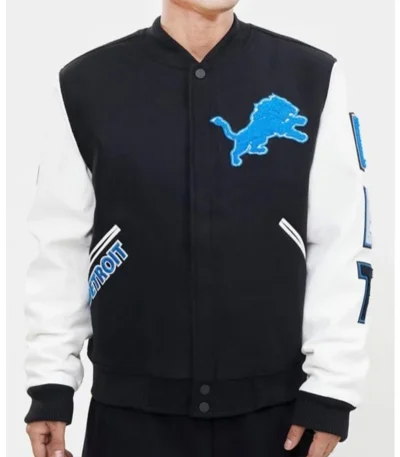 Detroit Lions Letterman Varsity Black and White Jacket