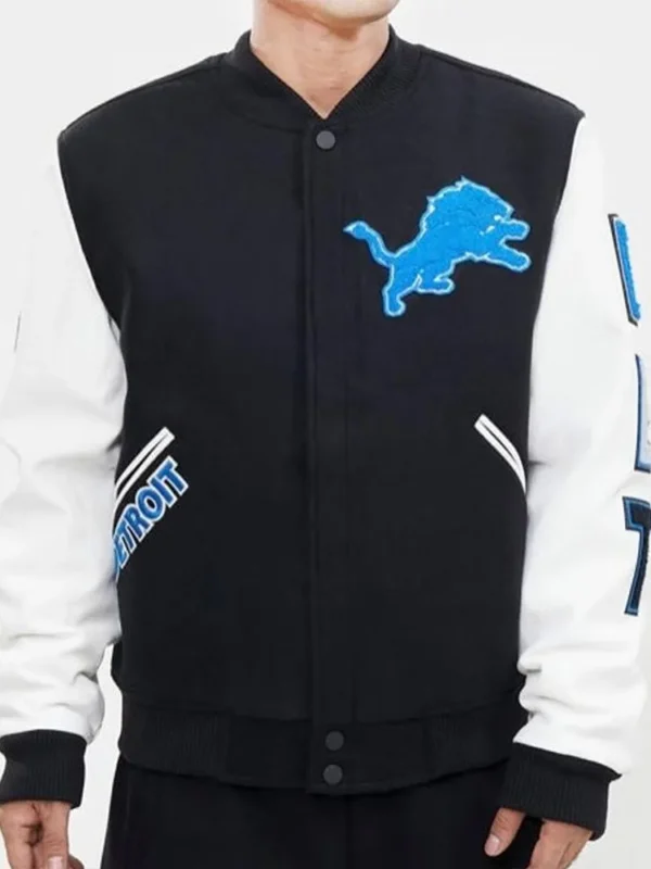 Detroit Lions Letterman Varsity Black and White Jacket
