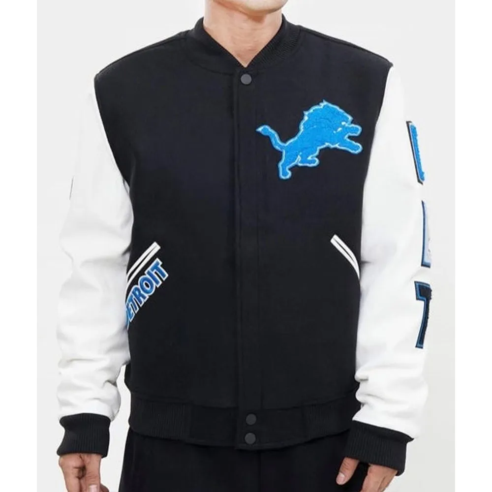 Detroit Lions Letterman Varsity Black and White Jacket Detroit Lions Letterman Varsity Black and White Jacket