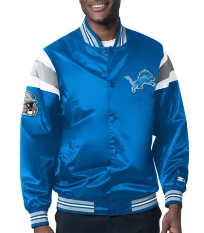 Detroit Lions Midweight Blue Satin Jacket