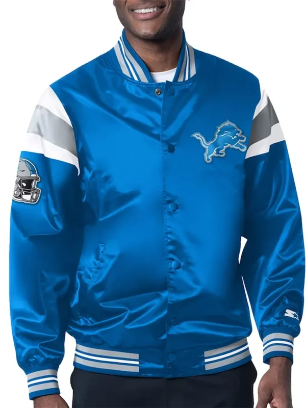 Detroit Lions Midweight Blue Satin Jacket