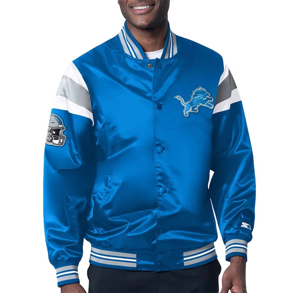 Detroit Lions Midweight Blue Satin Jacket Detroit Lions Midweight Blue Satin Jacket