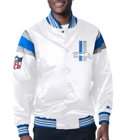 Detroit Lions Midweight White Satin Jacket