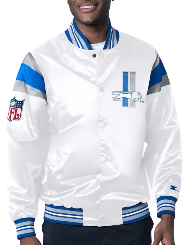 Detroit Lions Midweight White Satin Jacket