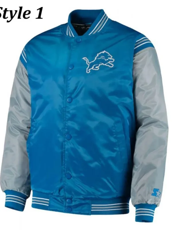 Detroit Lions Satin Blue and Grey Starter Jacket