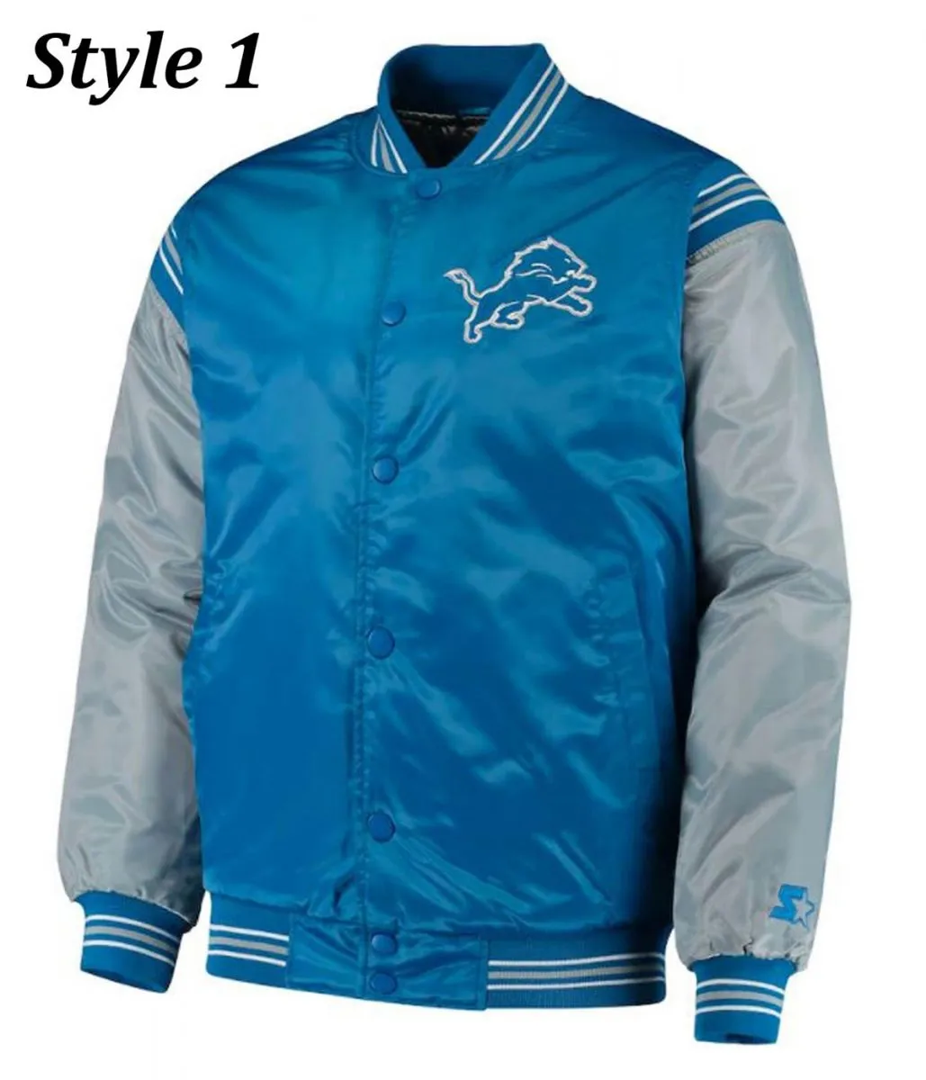 Detroit Lions Satin Blue and Grey Starter Jacket Detroit Lions Satin Blue and Grey Starter Jacket