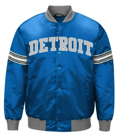 Detroit Lions Striped Blue Satin Jacket