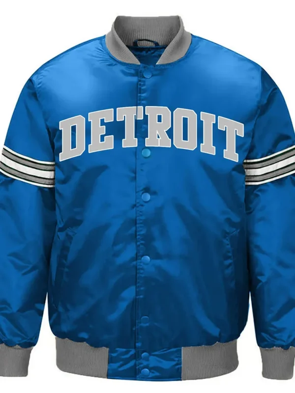 Detroit Lions Striped Blue Satin Jacket
