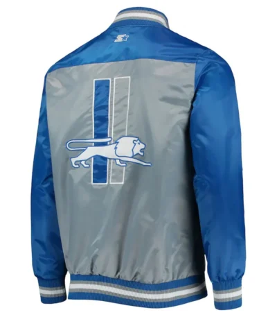 Detroit Lions The Tradition II Grey and Blue Varsity Satin Jacket