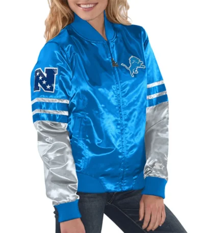 Detroit Lions Tie Breaker Blue Satin Jacket