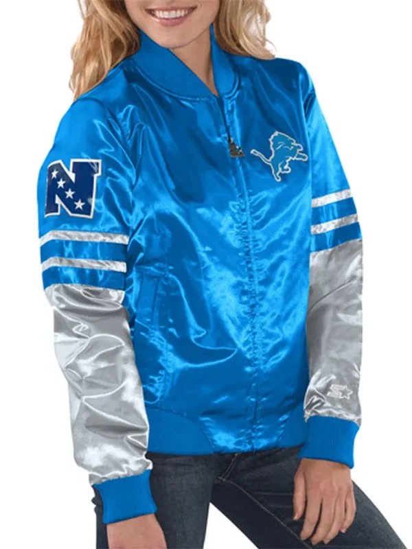 Detroit Lions Tie Breaker Blue Satin Jacket