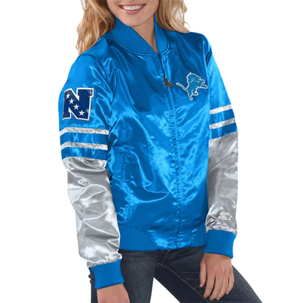 Detroit Lions Tie Breaker Blue Satin Jacket Detroit Lions Tie Breaker Blue Satin Jacket