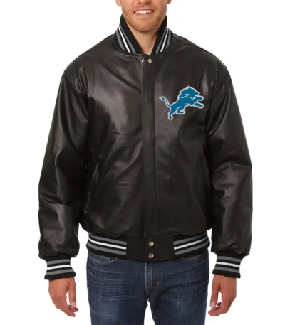 Detroit Lions Varsity Black Leather Jacket