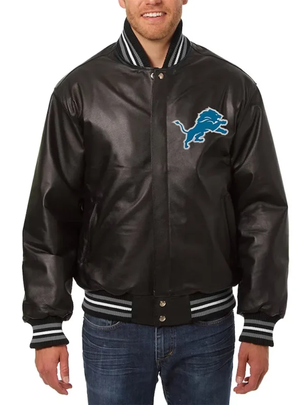 Detroit Lions Varsity Black Leather Jacket