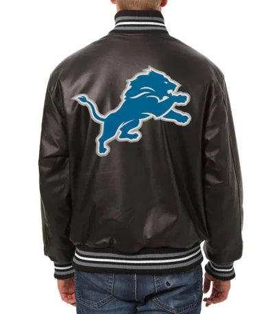 Detroit Lions Varsity Black Leather Jacket