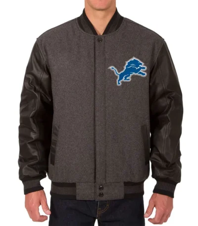 Detroit Lions Varsity Black and Charcoal Jacket
