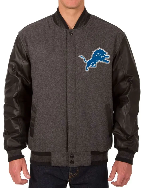 Detroit Lions Varsity Black and Charcoal Jacket