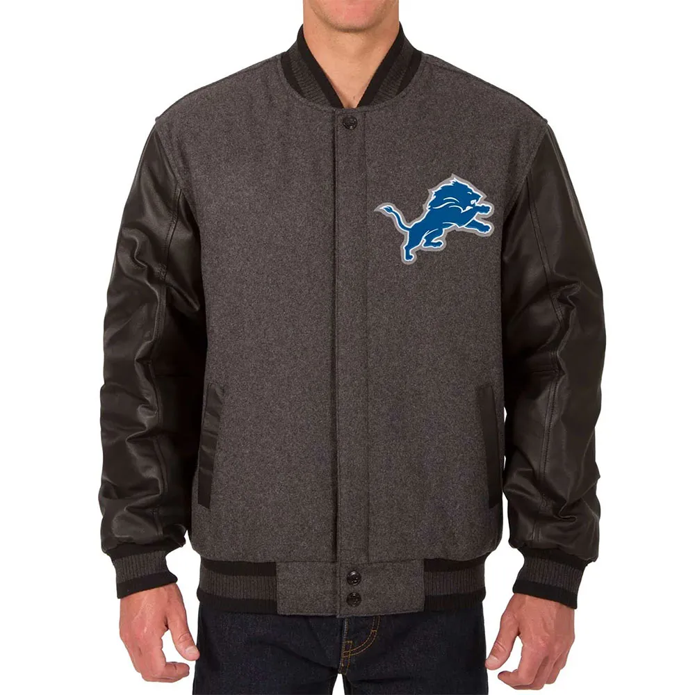 Detroit Lions Varsity Black and Charcoal Jacket Detroit Lions Varsity Black and Charcoal Jacket