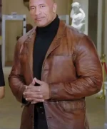 Dwayne Johnson Red Notice Brown Leather Coat