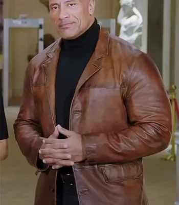 Dwayne Johnson Red Notice Brown Leather Coat