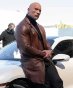 Dwayne Johnson Red Notice Brown Leather Coat