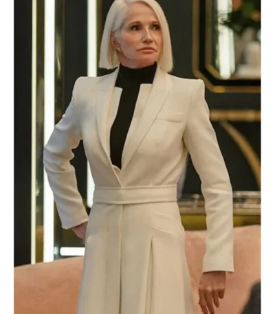 Ellen Barkin Man from Toronto Handler Long White Coat