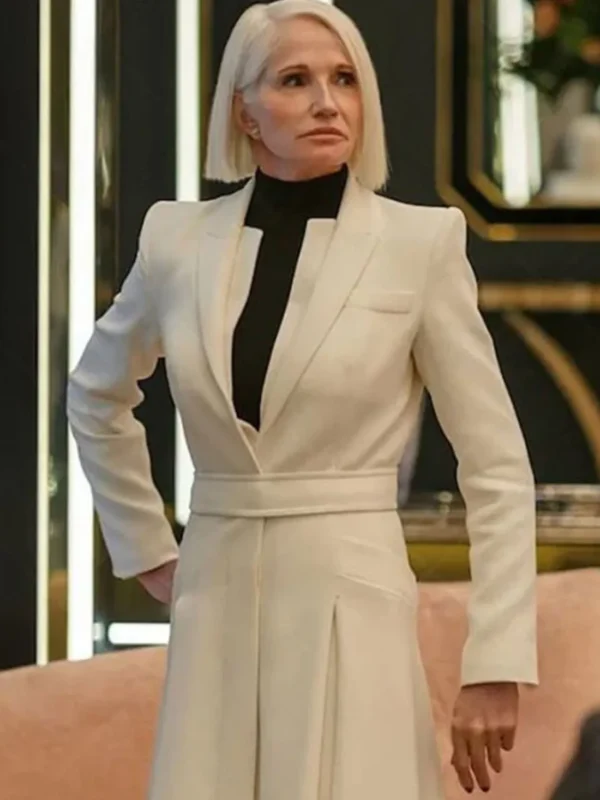 Ellen Barkin Man from Toronto Handler Long White Coat