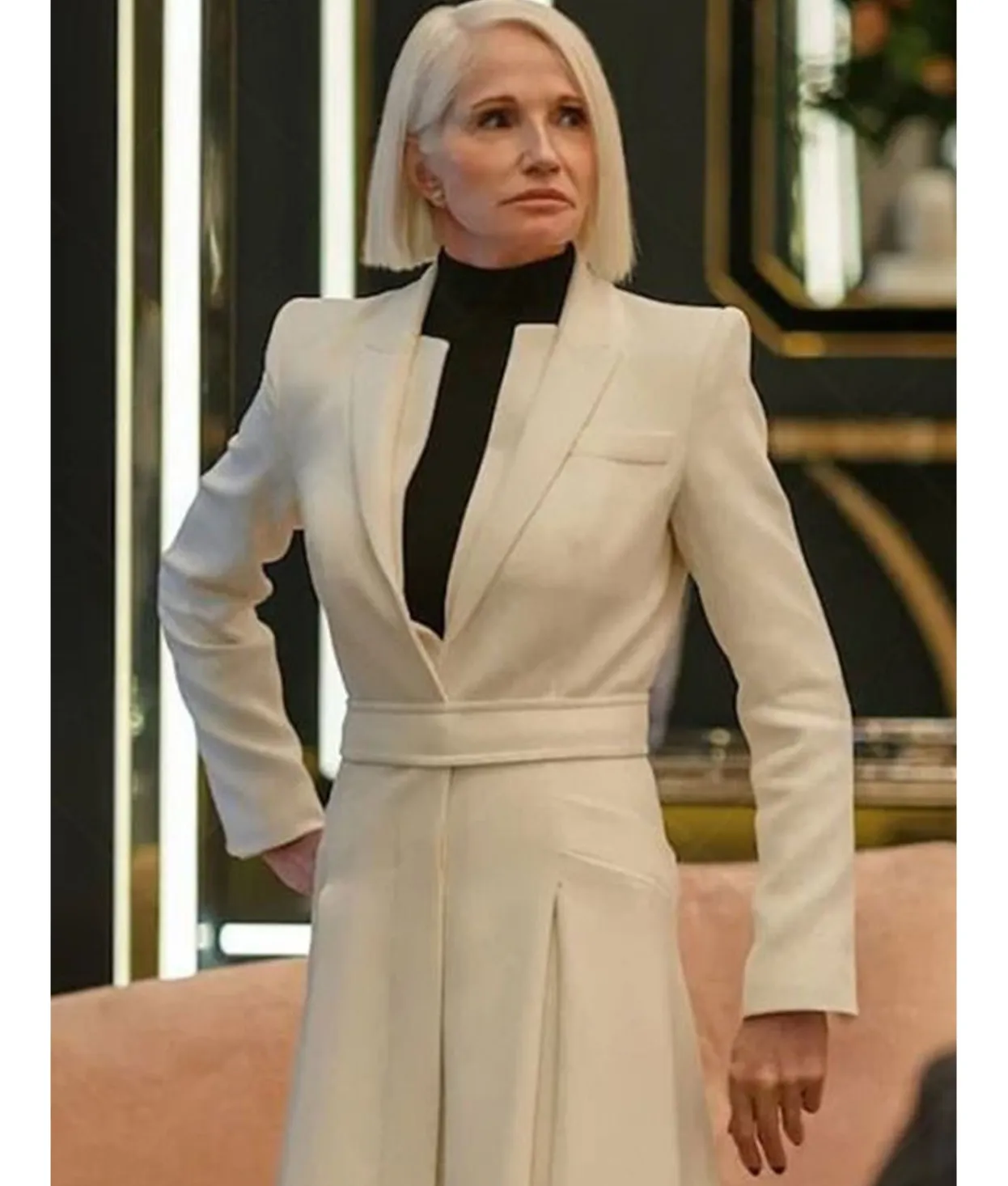 Ellen Barkin Man from Toronto Handler Long White Coat Ellen Barkin Man from Toronto Handler Long White Coat