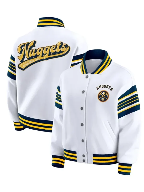 Erin Andrews Denver Nuggets White Fleece Jacket