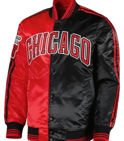 Fast Break Chicago Bulls Red/black Satin Jacket