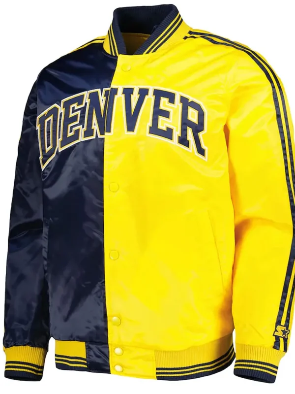 Fast Break Denver Nuggets Navy/Yellow Varsity Satin Jacket