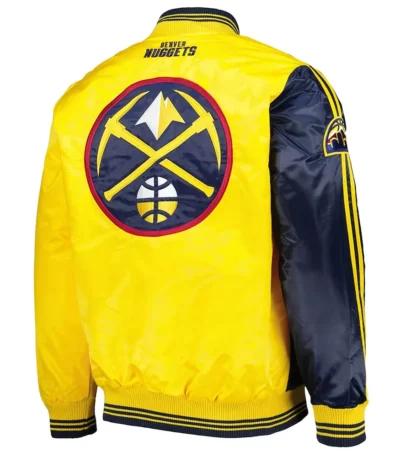 Fast Break Denver Nuggets Navy/Yellow Varsity Satin Jacket