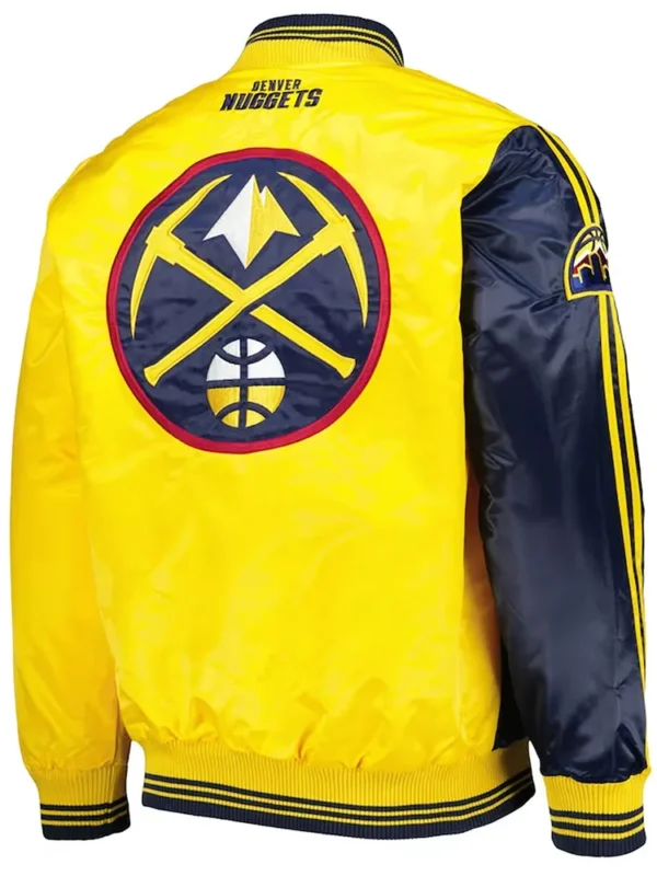 Fast Break Denver Nuggets Navy/Yellow Varsity Satin Jacket