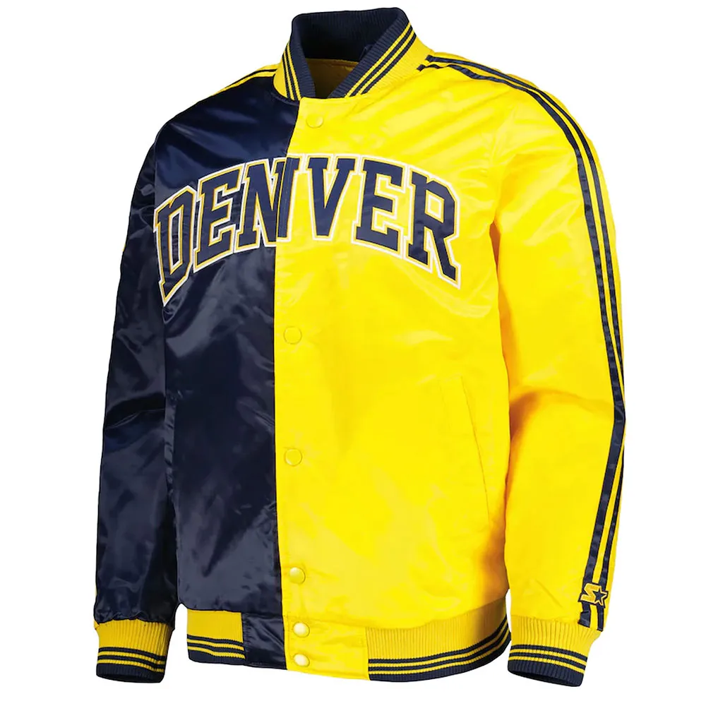Fast Break Denver Nuggets Navy/Yellow Varsity Satin Jacket Fast Break Denver Nuggets Navy/Yellow Varsity Satin Jacket