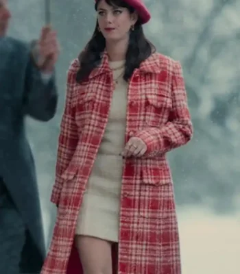 Kaya Scodelario The Gentlemen 2024 Red And White Wool Coat