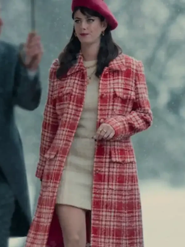 Kaya Scodelario The Gentlemen 2024 Red And White Wool Coat
