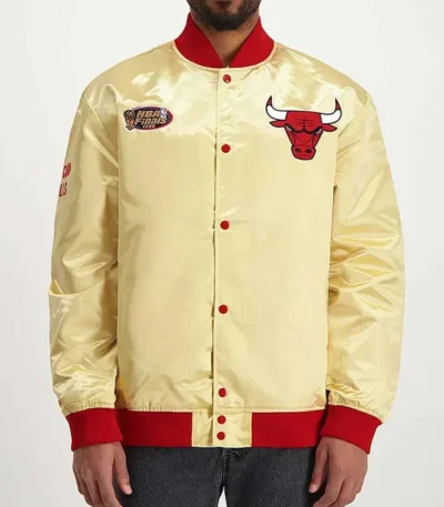 Light Weight Chicago Bulls Gold Satin Jacket