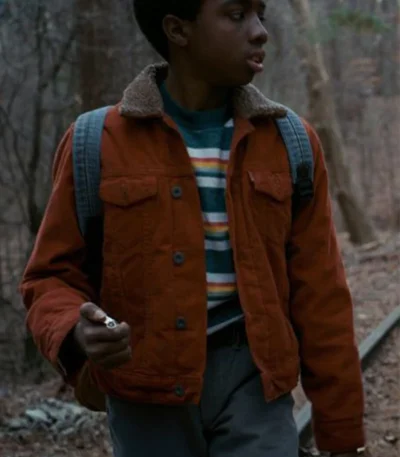 Lucas Sinclair Stranger Things Brown Fur Collar Jacket