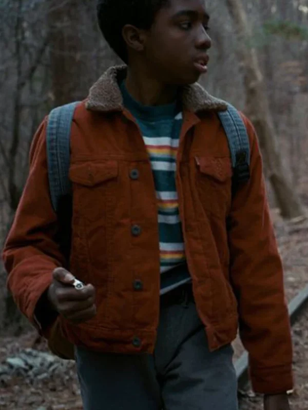 Lucas Sinclair Stranger Things Brown Fur Collar Jacket